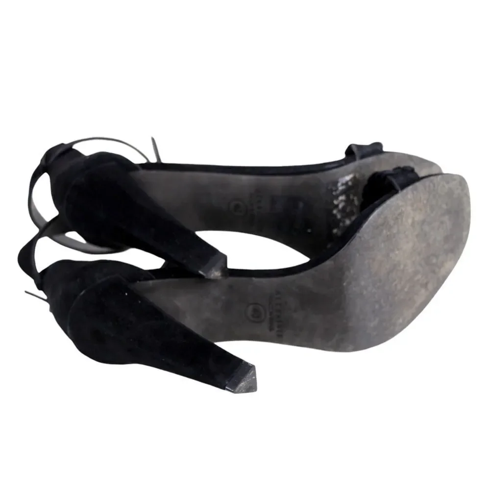 AllSaints BLACK GENUINE LEATHER SUEDE HIGH HEEL OPEN TOE STRAPPY SANDALS Sz 40 - Picture 8 of 11